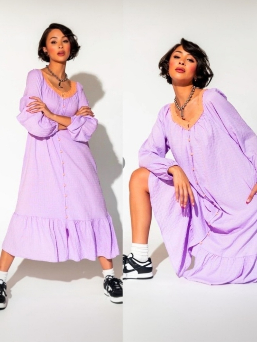 Dressed In LALA Lavender Textured Button Down Midi Dress M | Whimsigoth Style - Picture 12 of 12